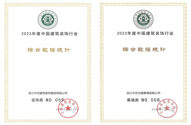 918博天堂装饰集团位列2023年度中国建筑装饰企业百强59位、幕墙百强第8位